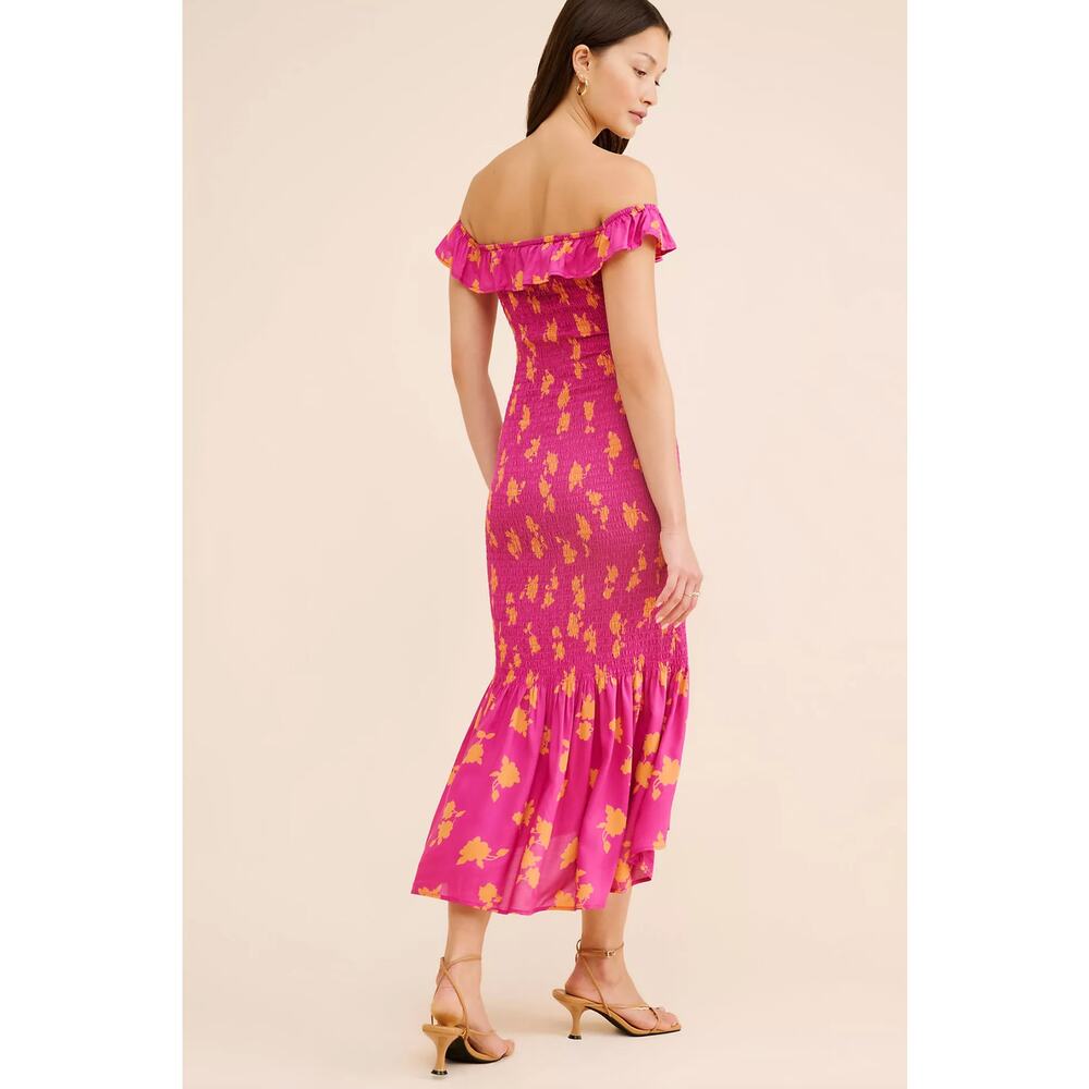 Anthropologie Purple Orange Floral Smocked Off The Shoulder Midi Dress XL NWT - Picture 2 of 8